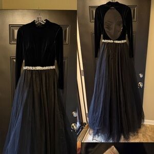 Jovani Black Velvet and Tulle Long Sleeve Dress